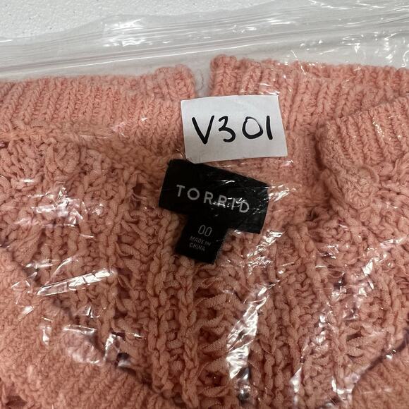 Torrid Sweater Size 00 Medium Large 10 Open Knit Stitch Dolman Peach Scoop Neck - Picture 12 of 13